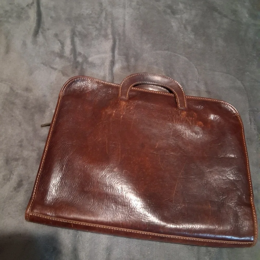 Handmade In Italy Tuscany Leather Briefcase Laptop Bag Rich Cognac Brown Soft